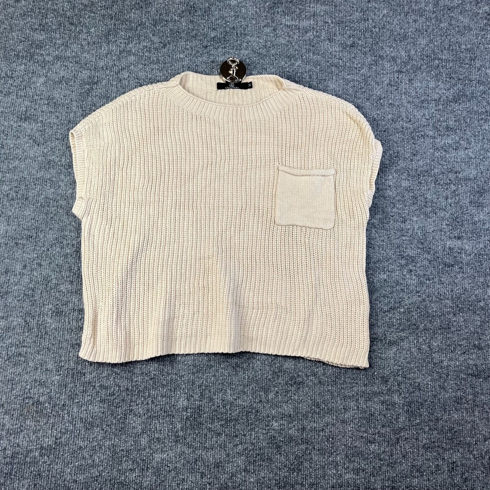 Lillusory Short Drop Sleeve Cropped Sweater Womens Beige Pocket Crew Neck Medium